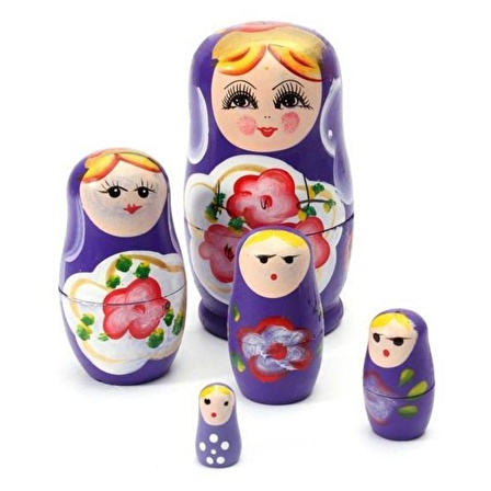 Ahşap Matruşka Bebek Beşli Set Mor