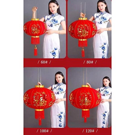 Çin Feneri Festival Parti Dekorasyon Düğün Feneri Kırmızı Kadife Yuvarlak 60 cm