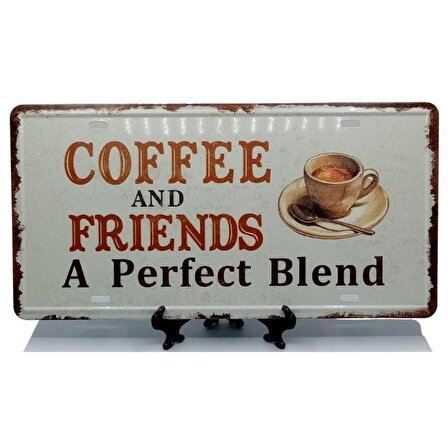 Dekoratif 3D Metal Plaka Coffee And Friends 30cm