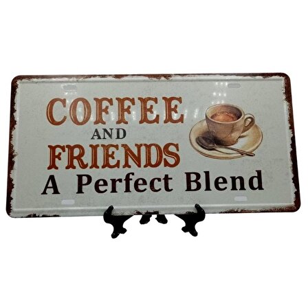 Dekoratif 3D Metal Plaka Coffee And Friends 30cm