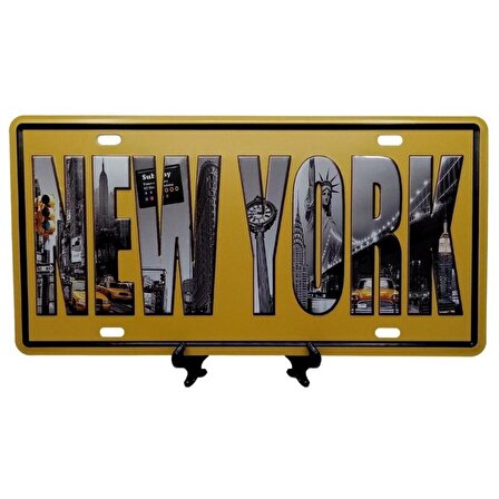 Dekoratif 3D Metal Plaka New York 30cm