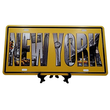 Dekoratif 3D Metal Plaka New York 30cm