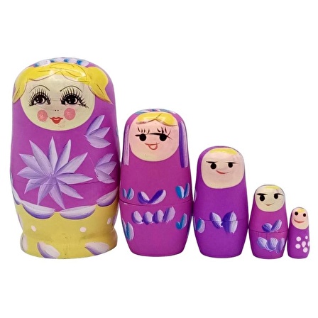 Ahşap Matruşka Bebek Beşli Set Pembe Sarı