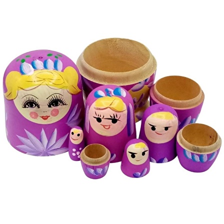 Ahşap Matruşka Bebek Beşli Set Pembe Sarı