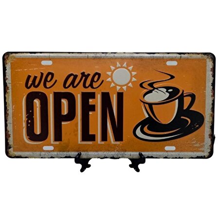Dekoratif 3D Metal Plaka We Are Open Coffee 30cm