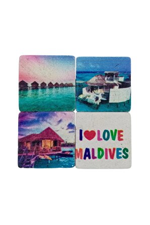 Maldivler Temalı Dörtlü Taş Magnet