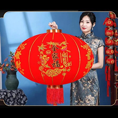 Çin Feneri Festival Parti Dekorasyon Düğün Feneri Kırmızı Kadife Yuvarlak 120 cm