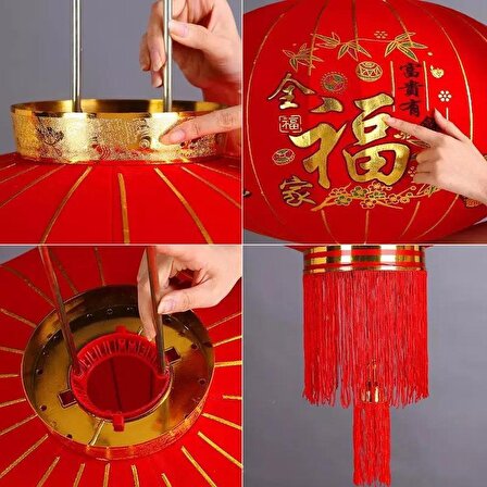 Çin Feneri Festival Parti Dekorasyon Düğün Feneri Kırmızı Kadife Yuvarlak 120 cm
