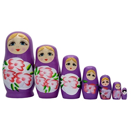 Ahşap Matruşka Bebek Yedili Set Mor