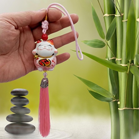 Feng Shui Maneki Neko Şans Kedisi Pembe No.1