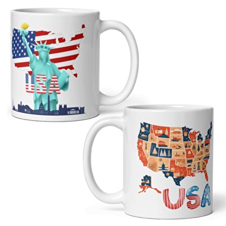 Amerika Birleşik Devletleri Kupa Bardak 2 Adet Seyahat Hatıra USA Mug