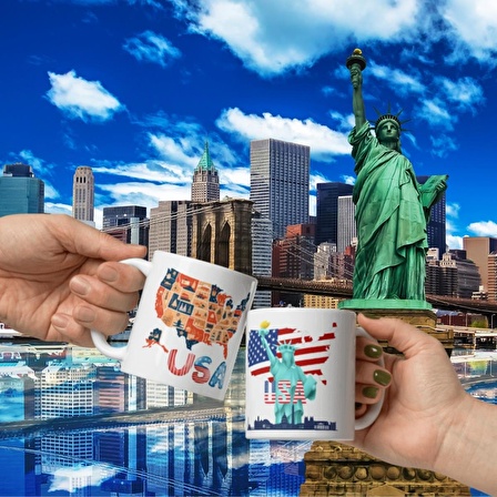 Amerika Birleşik Devletleri Kupa Bardak 2 Adet Seyahat Hatıra USA Mug