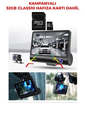3 Kameralı 4 Inç 1080p Yol Kayıt Kamerası. Üç Kameralı Araç Kamera.(Türkçemenü+gerigörüş+g-sensör)
