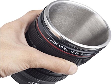 Kamera Lens Görünümlü Çelik Termos Kupa Bardak