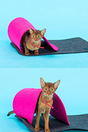 Ovis Pembe-Gri Kedi Tüneli Evcil Hayvan Oyuncağı Yavru Yetişkin Kedi Yuvası Oyun Evi Tünel