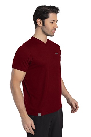 Crozwise V Yaka Erkek Bordo Spor T-shirt - 7136-07