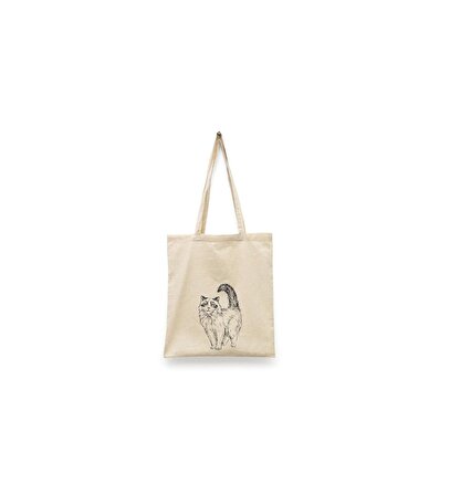 Kedi Tasarımlı Bez Çanta - Kedili omuz çanta
