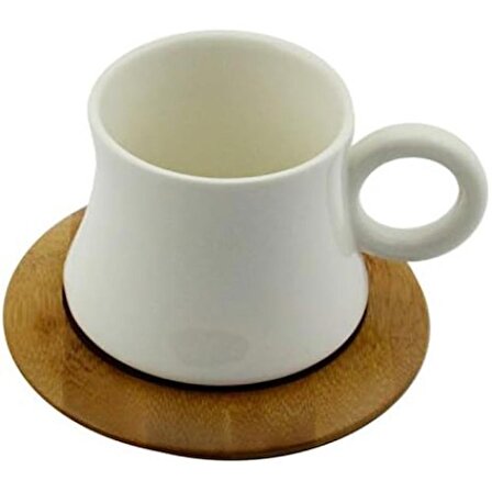 Bambu Tabaklı Porselen Çay Kahve Takımı 6 Kişilik