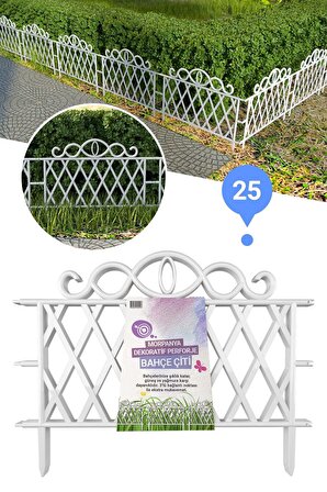 Dekoratif Ferforje Bahçe Çiti 25 Li (12.5 MT) Beyaz Plastik Çit Çiçek Çiti Peyzaj Koruma Panel Çit