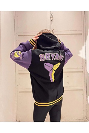 Oversize Siyah Kollar Mor Lakers Kolej Ceket