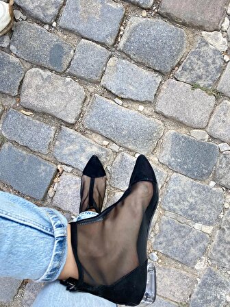 MUMMY CANDLE - Kadın Siyah Transparan Fermuarlı Şık Bot Ayakkabı