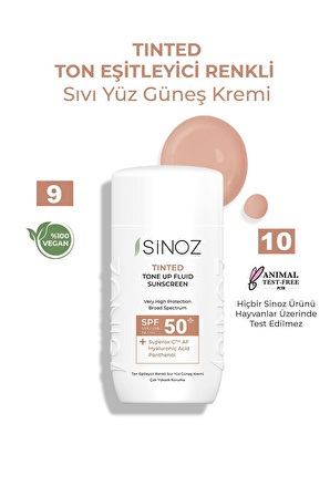 Sinoz Spf50 Tinted Sıvı Yüz Güneş Kremi - Yeni Nesil Güneş Filtreleri İle Hibrit Formül 50ml