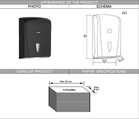 Vialli K21B Z Katlı Kağıt Havlu Dispenseri 400'lü Siyah