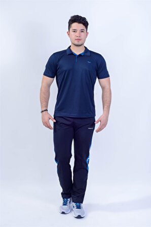 Crosstime Polo Yakalı - Erkek Lacivert Likralı Spor T-shirt - 5017-01