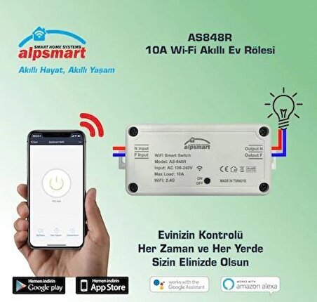 ALPSMART AS848R 10A Akıllı Wi-Fi Ev Rölesi