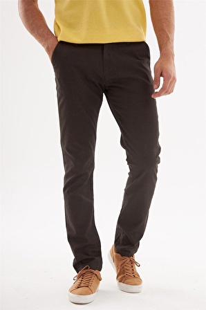 Erkek Slim Fit Yan Cep Chino Pantolon  Kahverengi