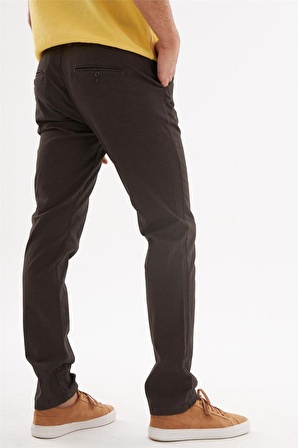 Erkek Slim Fit Yan Cep Chino Pantolon  Kahverengi