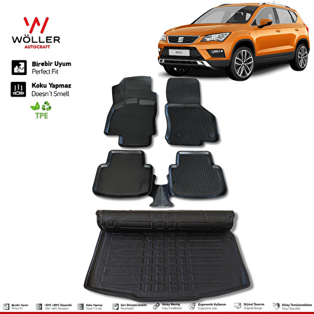 Seat Ateca Paspas Bagaj Havuzu Set 2017 2022 Arası Uyumlu 3D Wöller Ultraflex Set