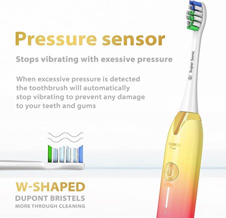 Wagner Stern Basınç Sensörlü Ultrasonik Beyazlatıcı Diş Fırçası - Pembe-Sarı