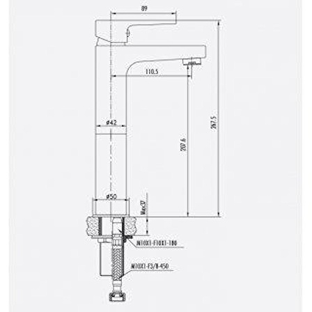 Creavit SR6500S Sharp Uzun Lavabo Bataryası - Mat Siyah