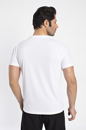 CROZWİSE 7136-08 Beyaz Beden S Penye Kare Petekli V Yaka Erkek Spor T-shirt