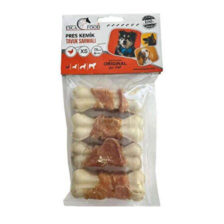 Esca Food Tavuk Eti Sargılı Beyaz Pres Kemik Köpek Ödül Maması 7,5 cm x 4 Adet