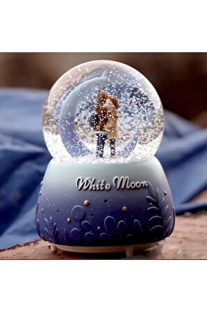 White Moon Sevimli Ay Işığı (SARİLMA) Kar Küresi Orta Boy Müzikli, Işıklı, Kar Küresi Hediye