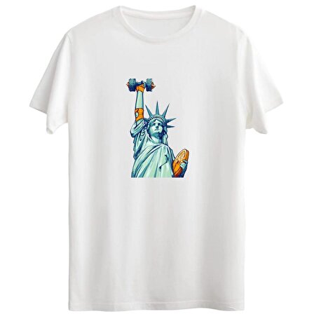Statue of Liberty BİSİKLET YAKA OVERSİZE KISA KOLLU  BASKILI TİŞÖRT