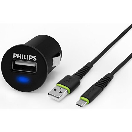 Philips DLP2520U/97 USB Araç Şarj Cihazı 2.1A + Micro USB Şarj Kablosu 1.2 mt (Philips Türkiye Garan