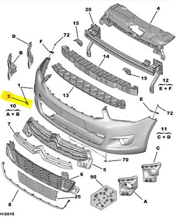 Citroen C-Elysee Ön Tampon Çeki Kapak 2012-2016 Benzin 1.2 VTI