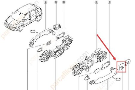 Renault Koleos Kapı Kolu Dış Ön Sol Sifre Kapak 2009-2012 Dizel
