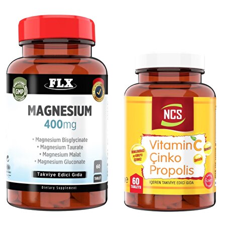 Flx Magnesium Elemental Complex 400 Mg 60 Tablet + Ncs Vitamin C Çinko Propolis 60 Tablet