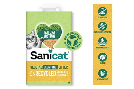 SanicatNatura Activa Vegetal Litters 10 Litre Geri Dönüştürülmüş Bitkisel Topaklanan Kedi Kumu