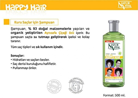 Natur Vital Happy Kuru Saçlar İçin Doğal Şampuan 500ml Aile Boyu