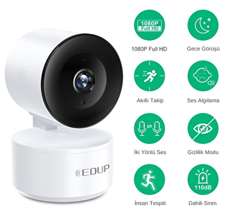 LivX EDUP Akıllı Kamera 300W HD WiFi gece görüşlü 360 derece Dönebilen WiFi IP Kamera