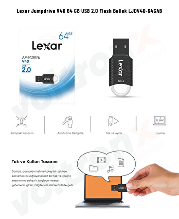 Lexar 64Gb Usb 2.0 Jump V40 Siyah Flash Bellek LJDV40-64GA