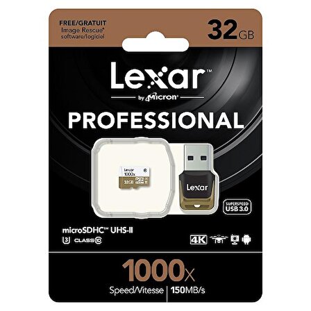 Lexar 32 GB 1000x UHS-II U3 4K Micro SD Hafıza Kartı (150mb/s)