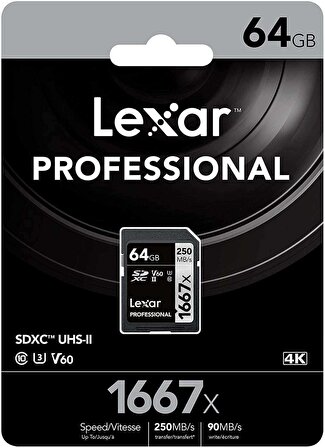 LEXAR 64GB 1667X 250MB/s SD Hafıza Kartı