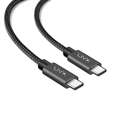 LivX Solid 100W 5A Type C to Type C iPhone 15 Plus Pro Max Hızlı Şarj ve Data Kablosu Halat Örgülü Space Gray 2 Metre