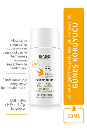 Babe Super Fluide 50 Faktör Matlaştırıcı Renksiz Yüz Güneş Koruyucu Krem 50 ml